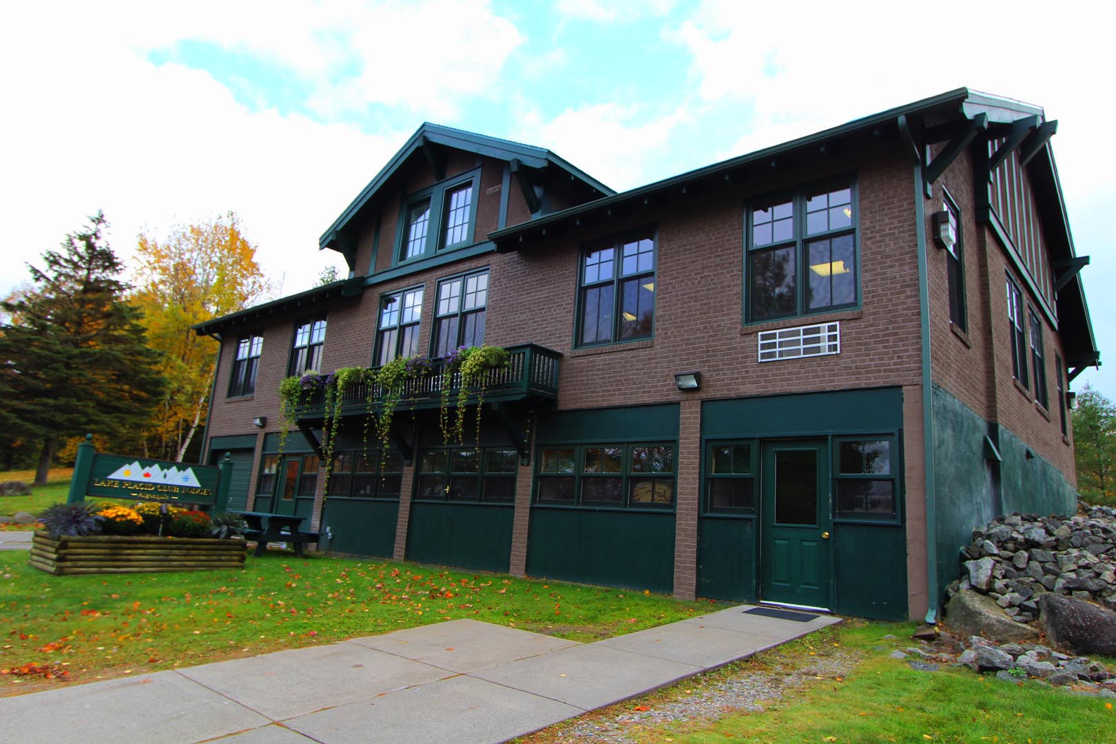 A view of the exterior building at VRI's Lake Placid Club Lodges in New York.